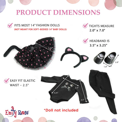 Emily Rose 14 Inch Fashion Doll Clothes | New Improved | 5-PC Black Cat Halloween Costume Clothing Outfit Gift Set, Includes Cat Ears, Tights and Shoes | USA Business