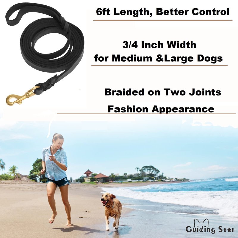 Guiding Star Leather Dog Leash 6ft, Dog Leashes for Large Dogs Heavy Duty, Soft Braided Handmade Leather Training Leash for Large & Medium Dogs (6ftx3/4inch, Black)
