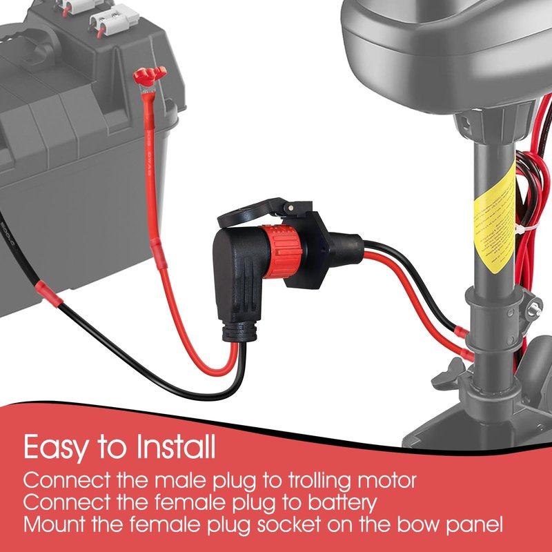 Trolling Motor Plug,12V/24V/26V/48V Trolling Motor Plug and Receptacle for Minn Kota Marine Boat,8 Gauge 2-Wire Quick Connect,Male&Female,Waterproof