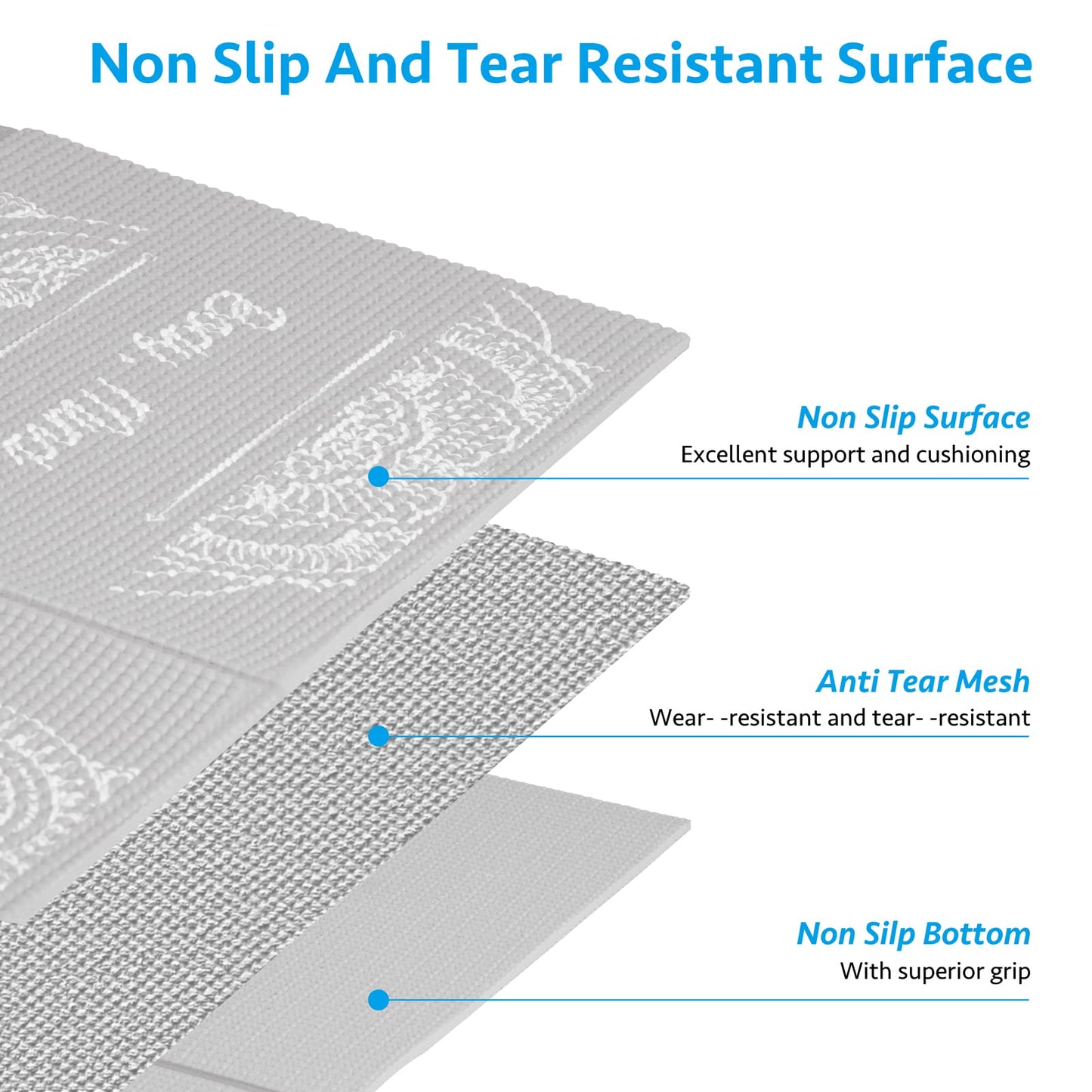 Foldable Yoga Mat for Women, Non Slip Exercise Mat for Home Gym, 5mm Travel Yoga Mats Set With Stretch Strap for Yoga Pilates and Fitness, 68"L x 24"W x 0.2 Inch Thick