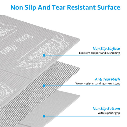 Foldable Yoga Mat for Women, Non Slip Exercise Mat for Home Gym, 5mm Travel Yoga Mats Set With Stretch Strap for Yoga Pilates and Fitness, 68"L x 24"W x 0.2 Inch Thick