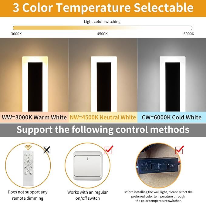 Upgrade Widened 2 Pack LED Outdoor Wall Sconce, 39.3inch Modern Minimalist Wall Mount Light, 3 Color 3000K/4500K/6000K, 36W, IP65 Waterproof, Outside Lighting Fixture for Courtyard, Balcony, Patio