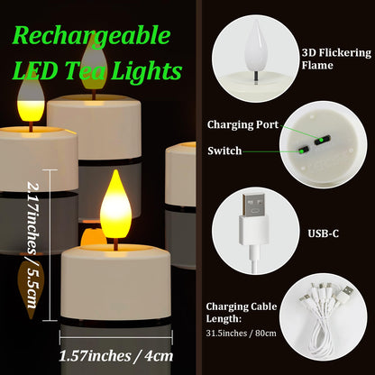 SoulBay Rechargeable Tea Lights, 12pcs Battery LED Flameless Tealight Candles with Remote Control Timer, Candle Light with USB Charging Cables for Home Room Table Halloween Christmas Decorations