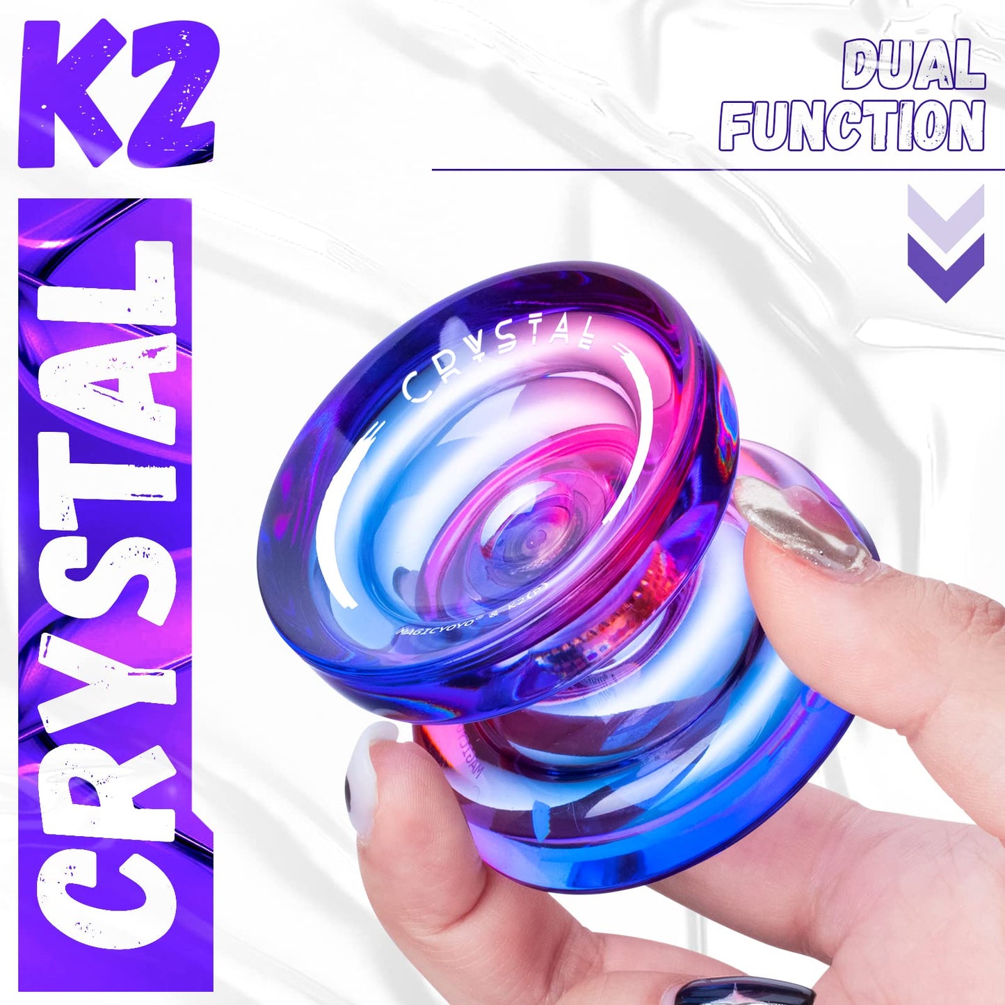 MAGICYOYO Responsive Yoyo for Kids K2 Crystal Pink Purple, Dual Purpose Beginner, Trick Professional Ball with Unresponsive Bearing Kit + 12 Strings Case (MGYOYOK2CPP)