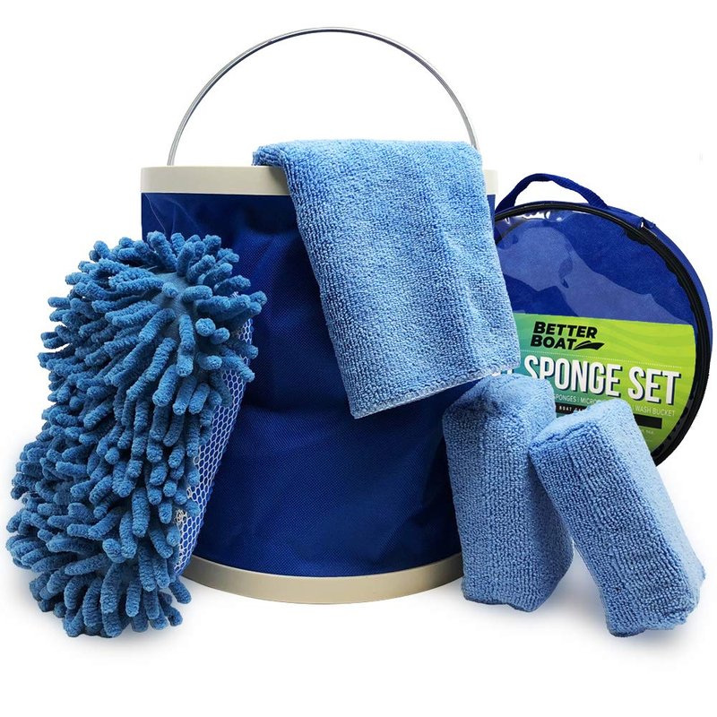 Boat Cleaner and Car Wash Sponges, Non-Scratch Microfiber Sponge and Wash Cloths, Complete Cleaning Kit for Interior, Exterior, Seats, Fiberglass Boat Hull, and Car, Washing and Detailing Supplies