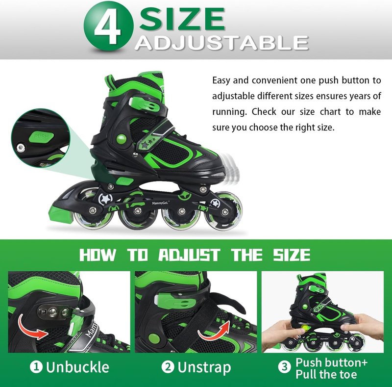 Adjustable Inline Skates for Kids | Light-Up Wheels | Ages 4-16 | Boys & Girls
