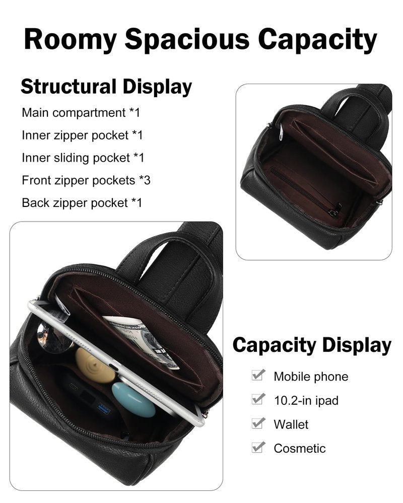 FADEON Sling Bag for Women, Crossbody Backpack with Tassels, Designer Leather Shoulder Chest Bags for Travel