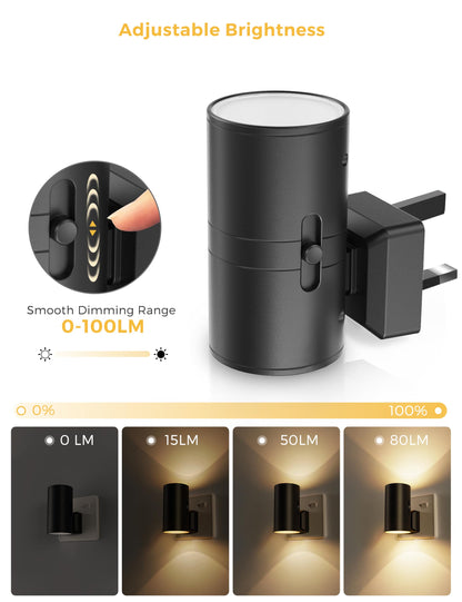 LOHAS-LED Night Light Plug in Wall, Dimmable Night Light with Dusk to Dawn Sensor, [1 Pack] Adjustable Brightness 100LM, Warm White 3000K, Plug in Nightlight for Hallway Bedroom Stair Bathroom Toddler