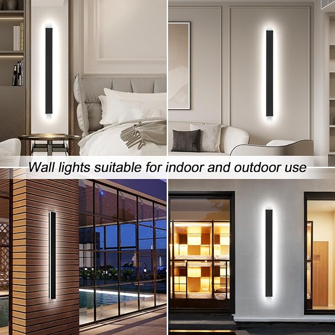 2 Pcs 79in Modern Outdoor Wall Lights, 2700K-6500K Dimmable Outdoor Wall Sconce Long Wall Light with Remote Control Exterior Linear Wall Lighting Fixtures for Garage House