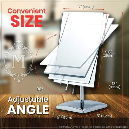 Large Free Standing Mirror for Bathroom Countertop, Dressing Table, Desk and Bedroom Vanity - True Frameless Face Mirror For Makeup and Shaving - 25 x 18cm