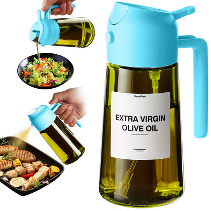 TrendPlain - Original 16oz/470ml Olive Oil Dispenser Bottle for Kitchen Gadgets and Air Fryer Accessories - Olive Oil Sprayer for Cooking w/Stickers - Black&Green