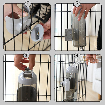 Pet Water Bottle [Grey, 500ml/18oz] Hanging Dog Water Dispenser Kennel Drinker Kettle Feeder BPA Free Cage Crate Hutch Puppy Cat Rabbit