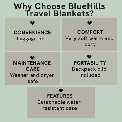 BlueHills Ultra Compact Travel Blanket Pillow in Portable Bag Case Soft 70 X 56 with Strap Backpack Clip Premium Cozy Soft Compact Pack Large Blanket for Airplane Flight Layover Grey - Gray C002