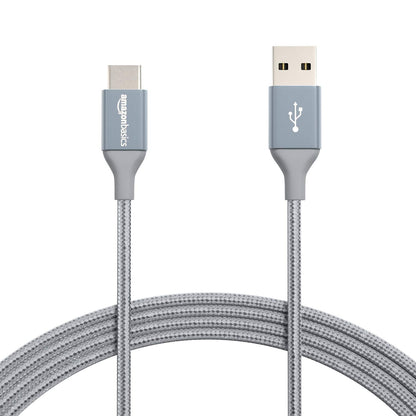 Amazon Basics USB-C to USB-A 2.0 Fast Charger Cable, Nylon Braided Cord, 480Mbps Speed, USB-IF Certified, for Apple iPhone 16/15, iPad, Samsung Galaxy, Tablets, Laptops, 10 foot, Dark Grey