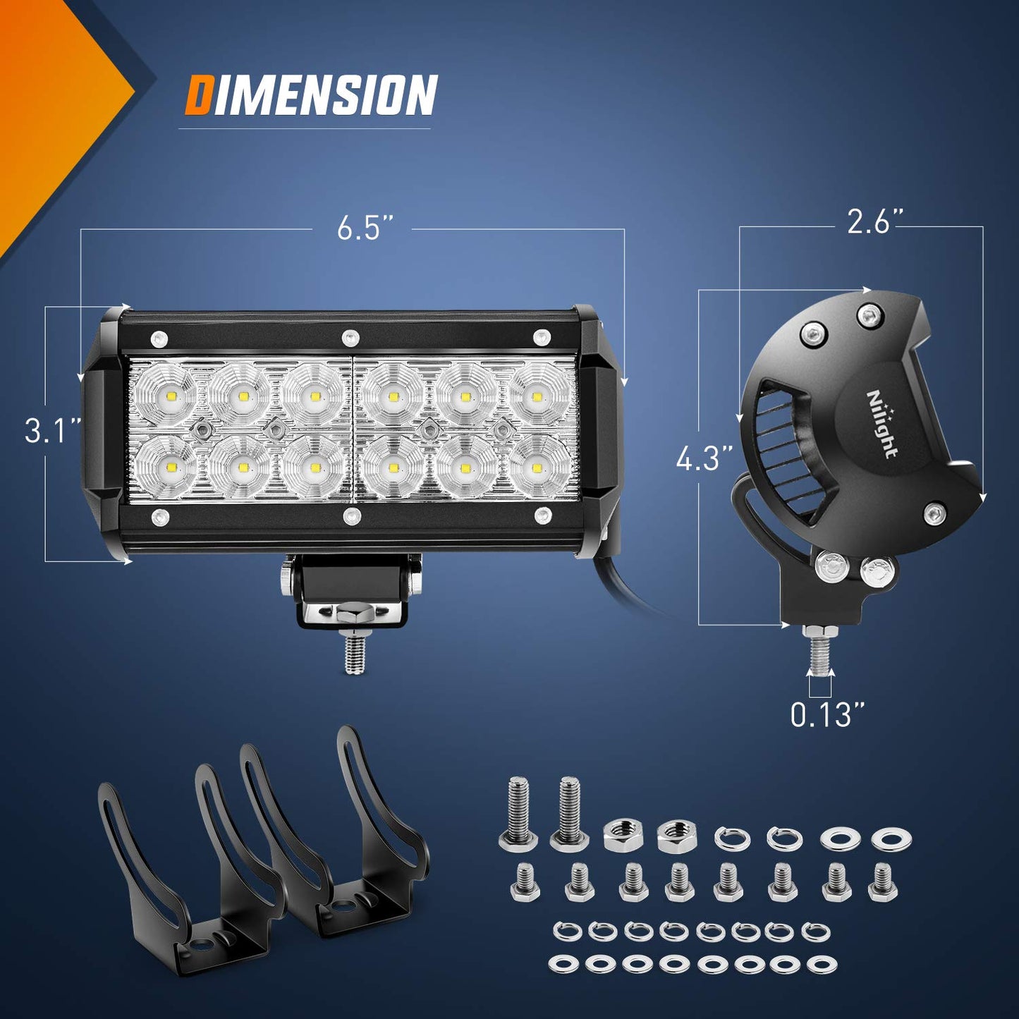 Nilight 60002F-B 36W 6.5-Inch Flood LED Light Bar - Off-Road Driving Fog Light for Boats, Trucks - 2PCS, Super Bright, 2 Years Warranty