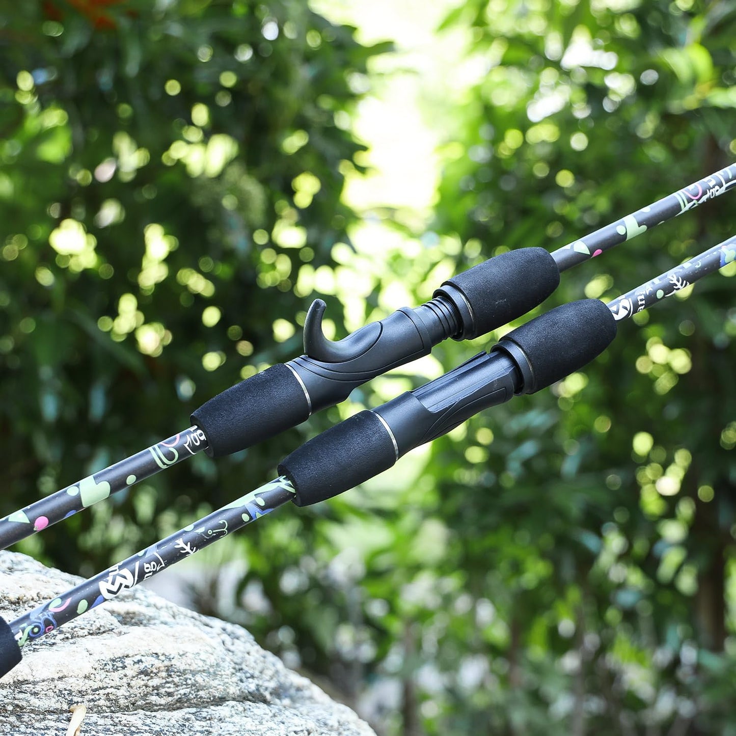 Sougayilang Fishing Rod, 2-Piece Fiber Glass Spinning Rod with EVA Grip, Smooth Transition Fishing Pole- 6'0"