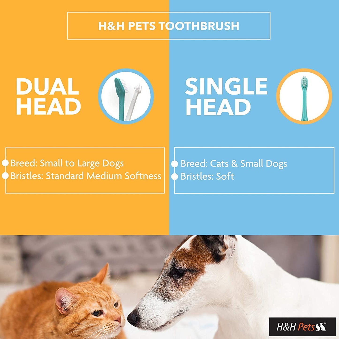 H&H Pets Toothbrush for Small Dogs & Cats - Soft and Gentle Toothbrush Designed for Cats, Puppies, and XS Breed Dogs Like Teacups, Chihuahuas, Yorkshire, and Poodle, 8 Count Pack