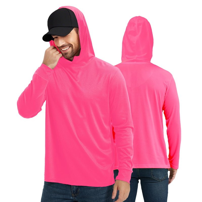 ProtectX High Visibility Sun Protection Lightweight Long Sleeve Hoodie, UPF 50+ Quick-Dry, SPF UV Shirt, Active Wear - Pink, Large