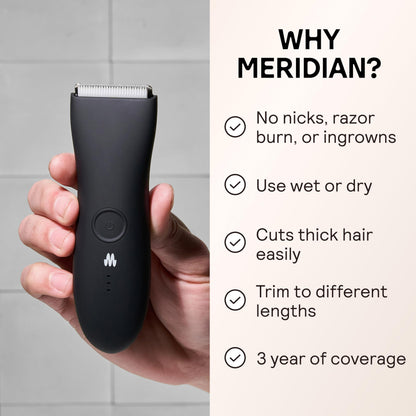 MERIDIAN The Trimmer Original - Body Hair Trimmer for Men, Electric Shaver for Pubic Hair, Chest, Legs & Bikini, Waterproof & Rechargeable, Sage