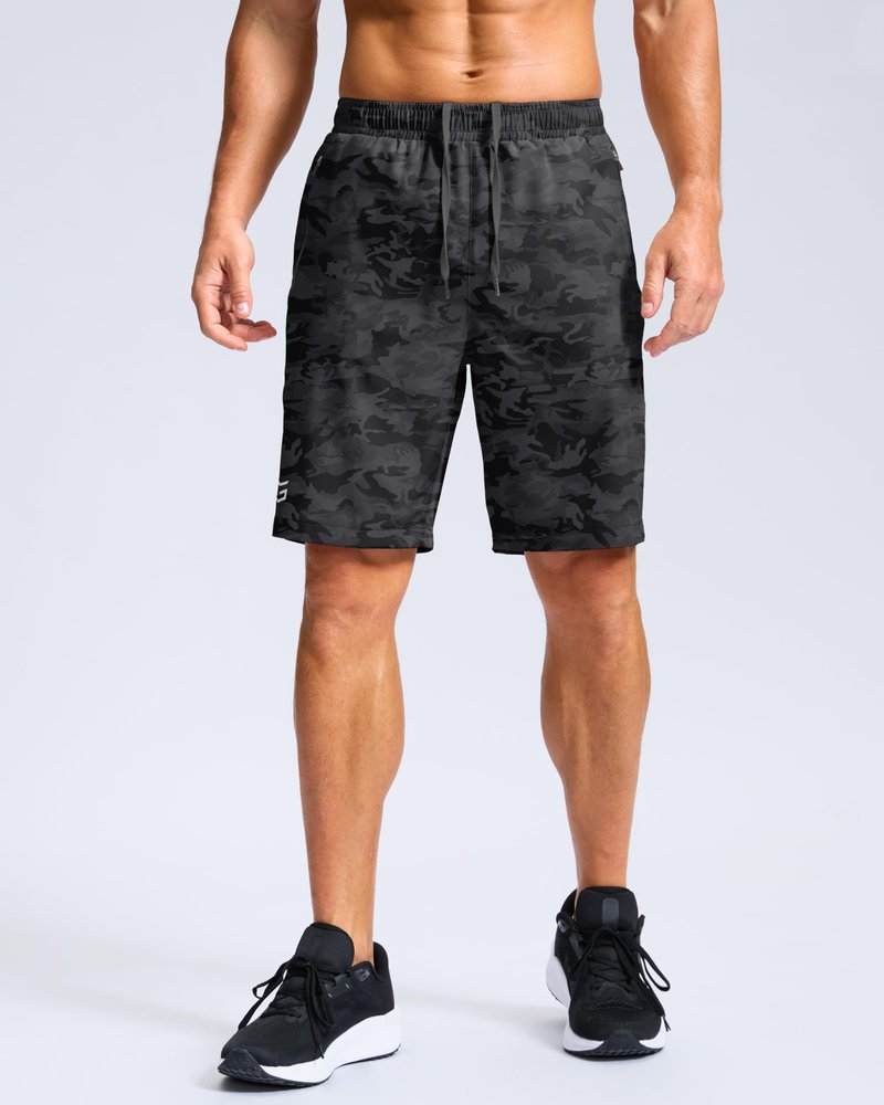 G Gradual Men's Athletic Running Shorts with Zipper Pockets Quick Dry 7"/ 5"/ 9" Workout Gym Shorts for Basketball Hiking(Grey Camo,9M)