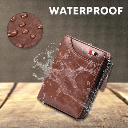 2023 New Multi-Functional RFID Blocking Waterproof Durable PU Leather Wallet, Large Capacity Zipper Wallets for Men Holds 1-14 Cards, Soft Slim Genuine Leather RFID Blocking Wallet Technology (KHAKI)
