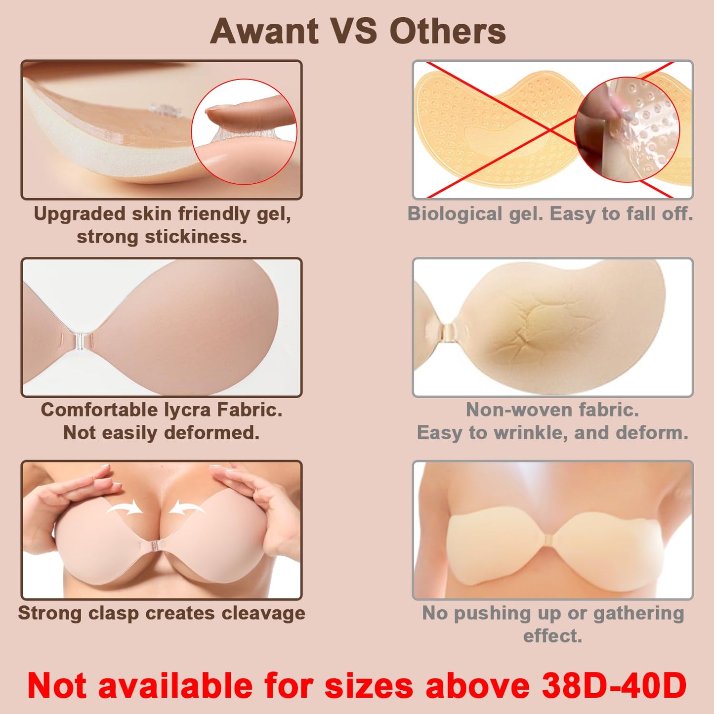 Awant Strapless Sticky Bra (US, Cup Band, A, Beige)