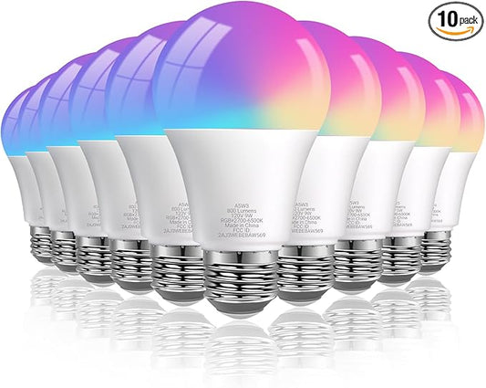 DAYBETTER Smart Light Bulbs, Smart Bulb That Compatible with Alexa & Google Home, 2.4G WiFi Bluetooth Alexa Light Bulbs, RGBCW Color Changing LED Light Bulb, 60W Equivalent, 800LM, 10Pack