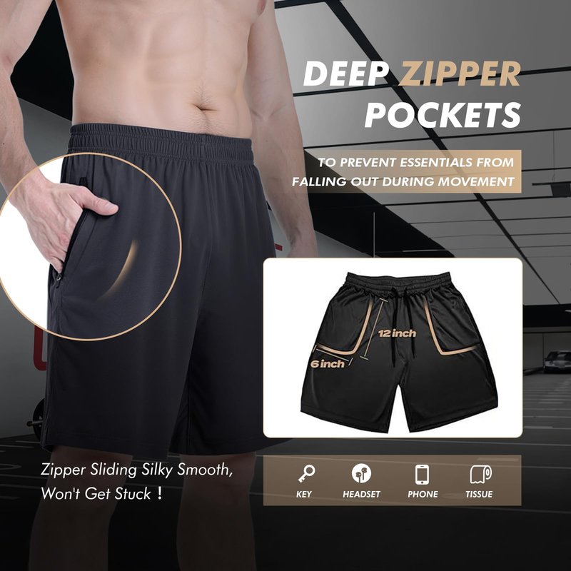 BOOJO 5 Pack Athletic Basketball Mens Shorts with Zipper Pockets - Lightweight Quick Dry Gym Workout Running Shorts for Men