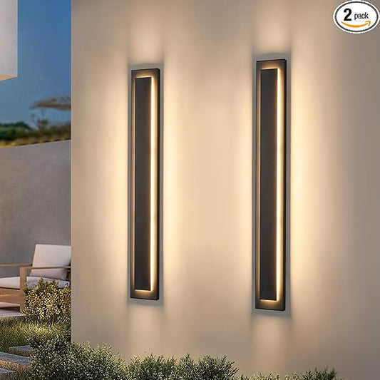 39.4 in Long Outdoor LED Wall Lights, Modern Exterior Garage Wall Light,Outside Light Fixtures for House,Patio,Front Porch,36W Black Outdoor Wall Sconce Waterproof 2 Pack(3000K Warm White)
