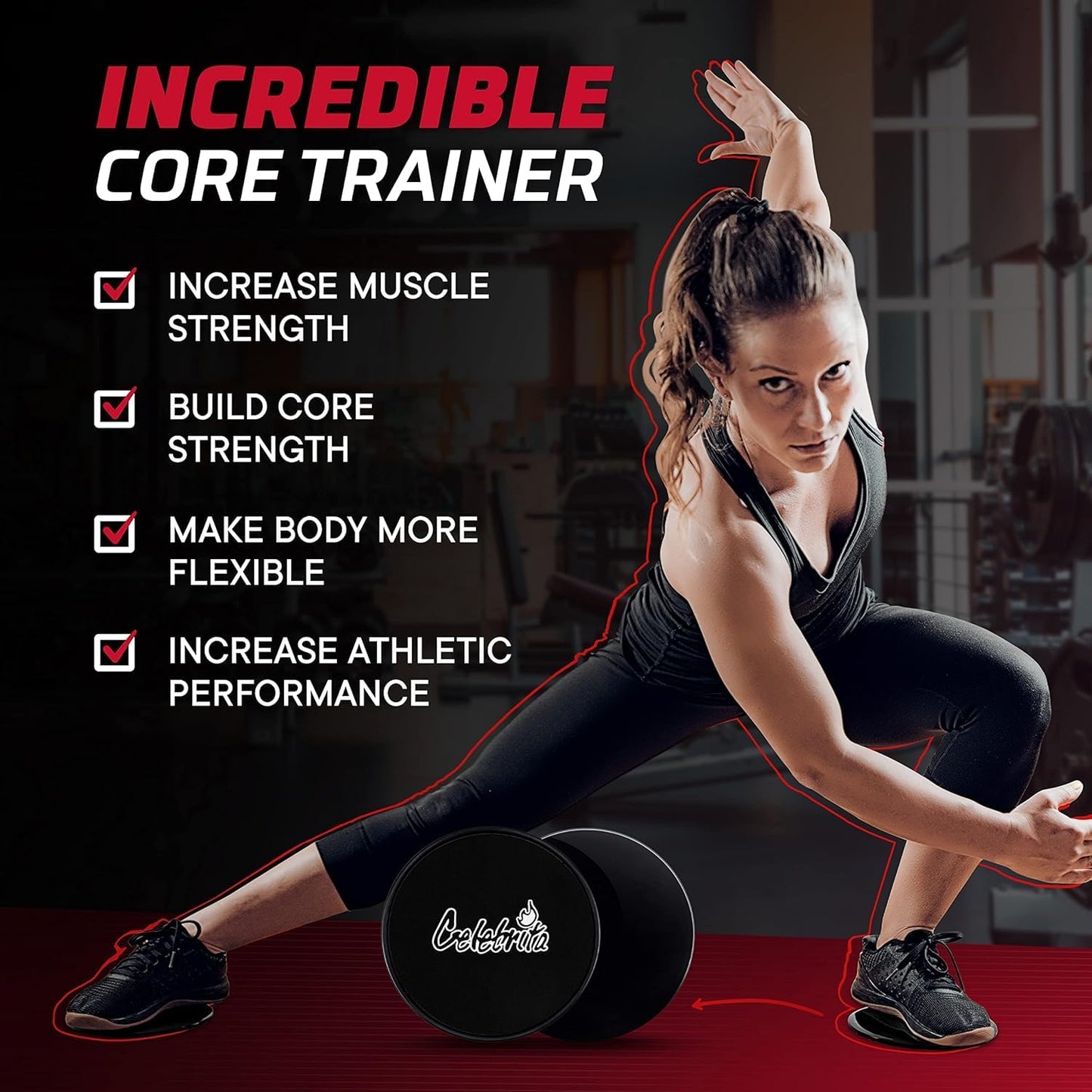 Celebrita Pair of Gliding Discs Core Sliders Ab, Back, Hip, and Leg Exercise Gear for Gym, Home, Yoga, Pilates | Strengthen Abdomen, Burn Fat, Improve Balance (Black)