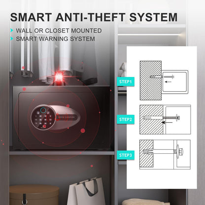 BONANO 0.5 Cub Small Safe Box, Biometric Safe with Backlit Touch Screen Keyapd and Dual Alarm System, Small safes for Home Use Fire and Water Proof Money Valuables Jewelry and Documents