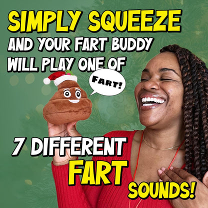 Farting Santa Poop Toy with 7 Funny Fart Sounds - Great for Stocking Stuffers, Secret Santa, or Christmas Gag Gifts - Durable Fake Poop Funny Dog Toy is 4x4.5 - Soft Plush Christmas Novelty