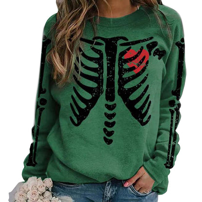 Sumtory Women Skeleton Print Sweatshirt Funny Halloween Pullover Tops Green M (STNHD210002GR-XL)