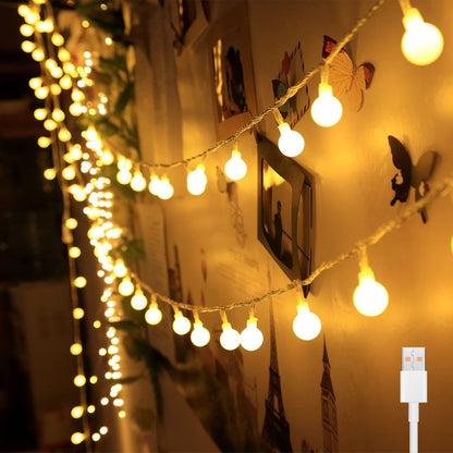 Bigzom USB Indoor Fairy Lights, 7m 40LED Spherical Fairy Lights, 5V Warm White Lights for Bedroom, Balcony, Parties, Christmas Decoration