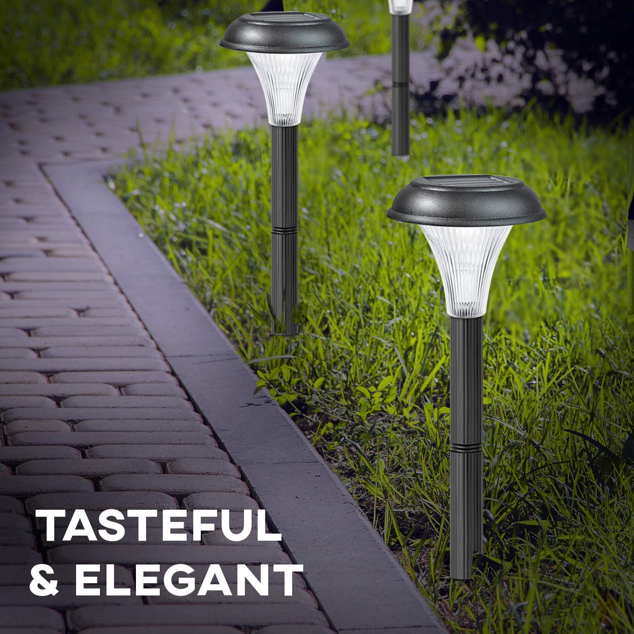 Solar Garden Lights for Outdoor – 10 Brightest Light Set - Transform Your Paths, Garden, Flowerbeds, Borders and Drive - Easy NO Wires Install - Double Waterproof Seal - Stylish Design and 30cm Tall