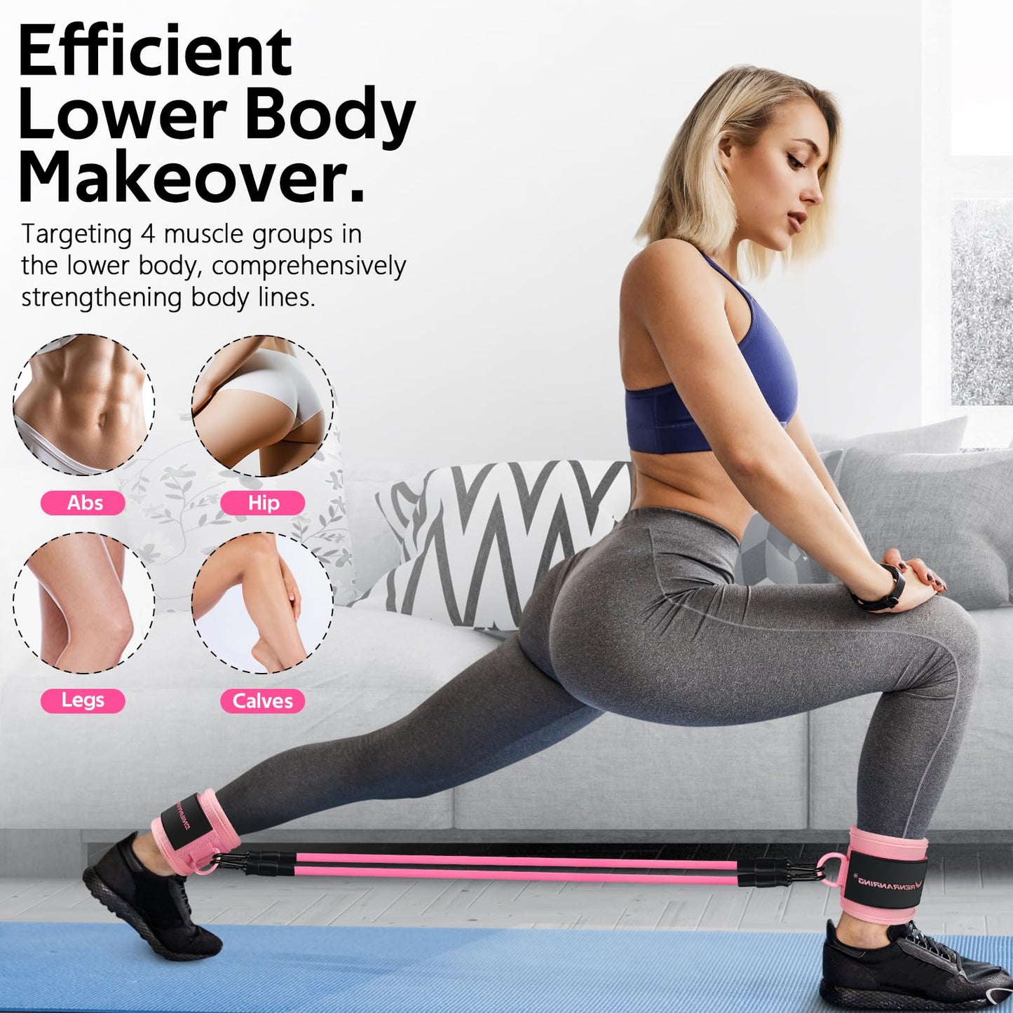 Ankle Resistance Bands with Cuffs, Ankle Bands for Working Out, Home Gym Workout Equipment, Butt Exercise Equipment Booty Bands Exercise Bands for Women Legs and Glutes