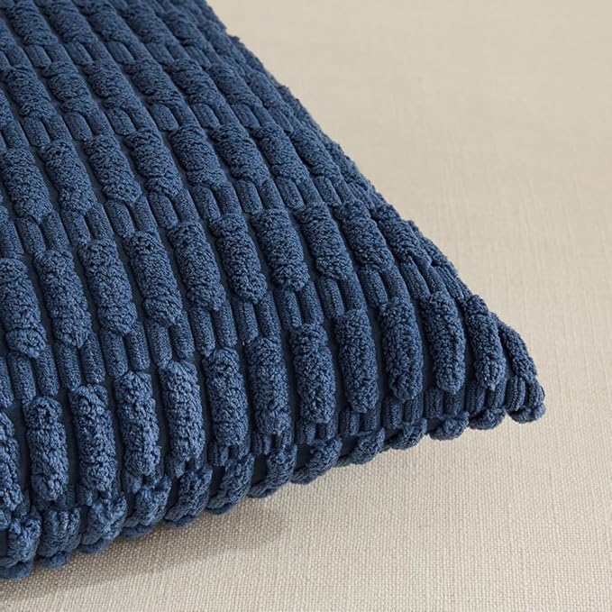 Fancy Homi Dusty Blue Lumbar Decorative Throw Pillow Covers 14x24 Inch for Living Room Couch Bed Sofa, Rustic Farmhouse Boho Home Decor, Soft Striped Corduroy Rectangle Cushion Case 35x60 cm