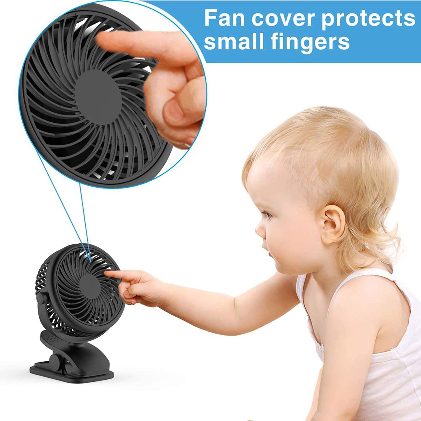 Cambond Clip on Fan for Baby - Rechargeable Battery Powered Stroller Fan Portable Small Desk Fan for Baby Carseat Travel Camping College Dorm Essentials, Black