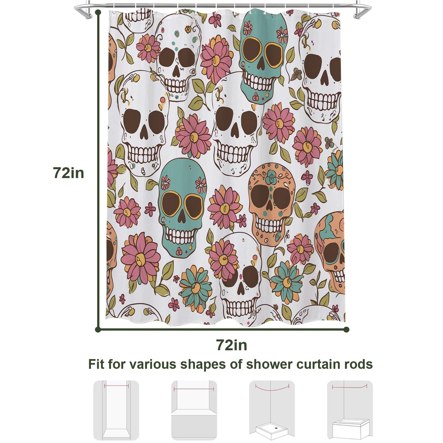 TheBlackSpot Gothic Floral Halloween Shower Curtain Sets Bath Curtains Horror Decor Sets Grommet with Hooks 72 x 72 inches