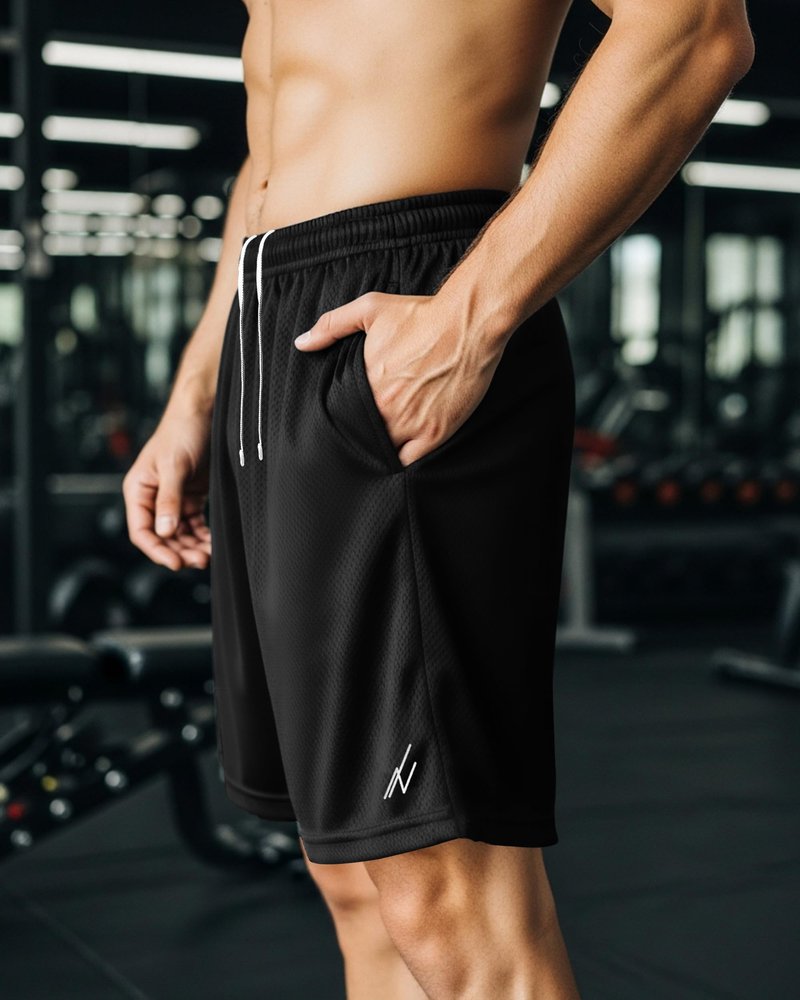 NY Threads Mens Athletic Shorts 2 Pack Quick Dry Lightweight Running Workout Gym Shorts with Pockets, Large, Black/Black