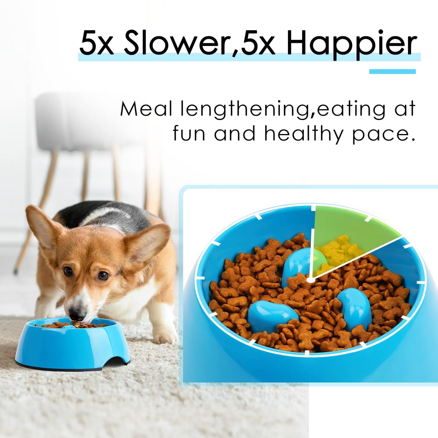 SuperDesign Slow Feeder Dog Bowls Cat Bowls- Anti-Gulping Puppy Slow Feeder Bowl for Dry Wet Raw Food Non-Slip Slow Feeder for Small Medium Large Breed