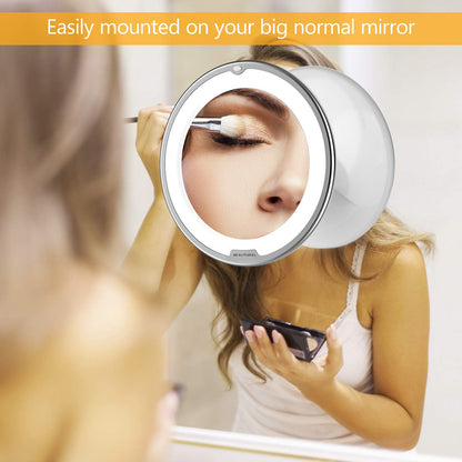BEAUTURAL Makeup Mirror, 10X Magnifying Lighted Vanity Daylight White LED, Portable Illuminated Bathroom Mirror, 360 Degree Swivel Rotation and Locking Suction