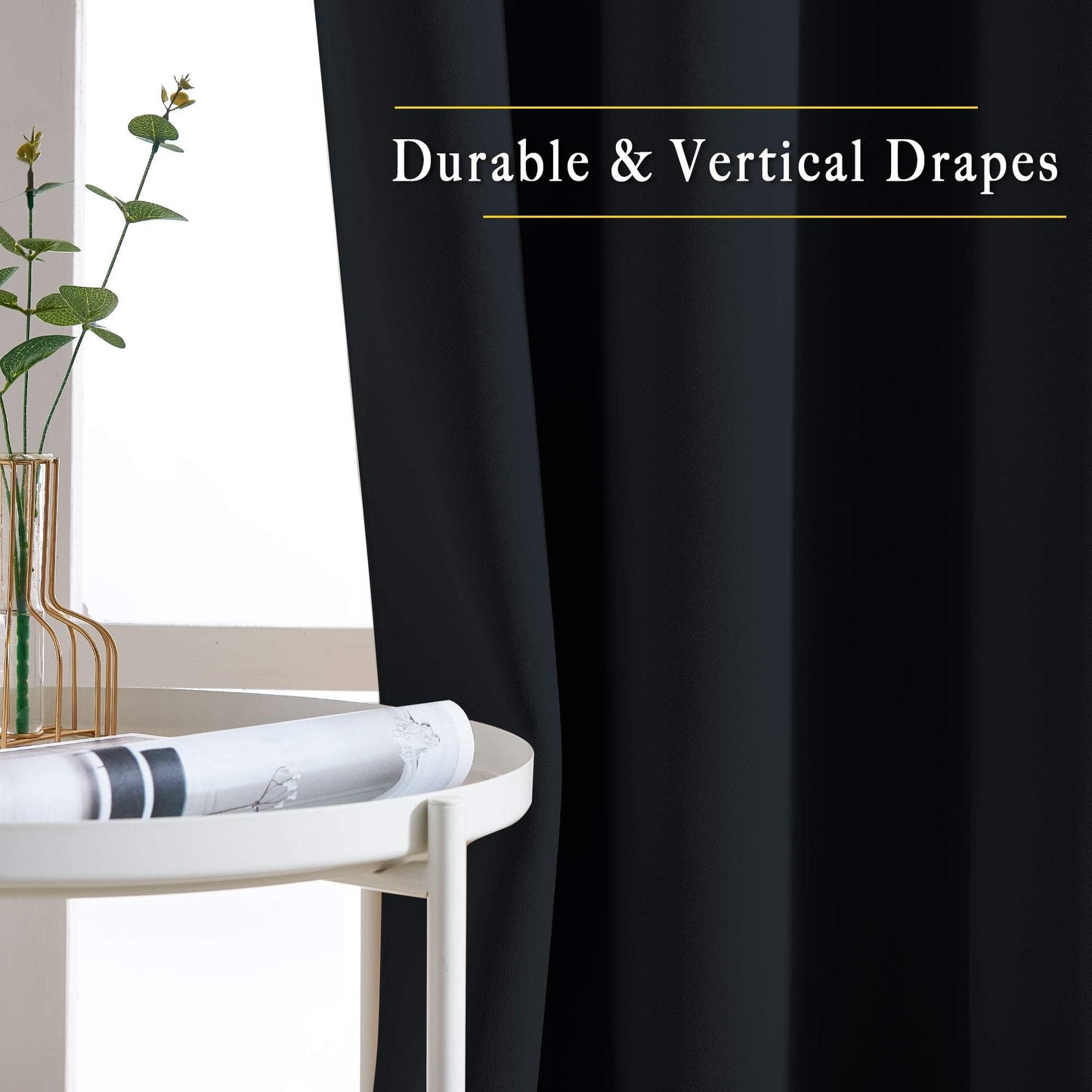 NICETOWN Halloween Black Out Curtains for Bedroom 84 inches Long - Light Reducing Thermal Insulated Solid Grommet Curtains/Panels/Drapes for Living Room (Set of 2, W52 x L84)