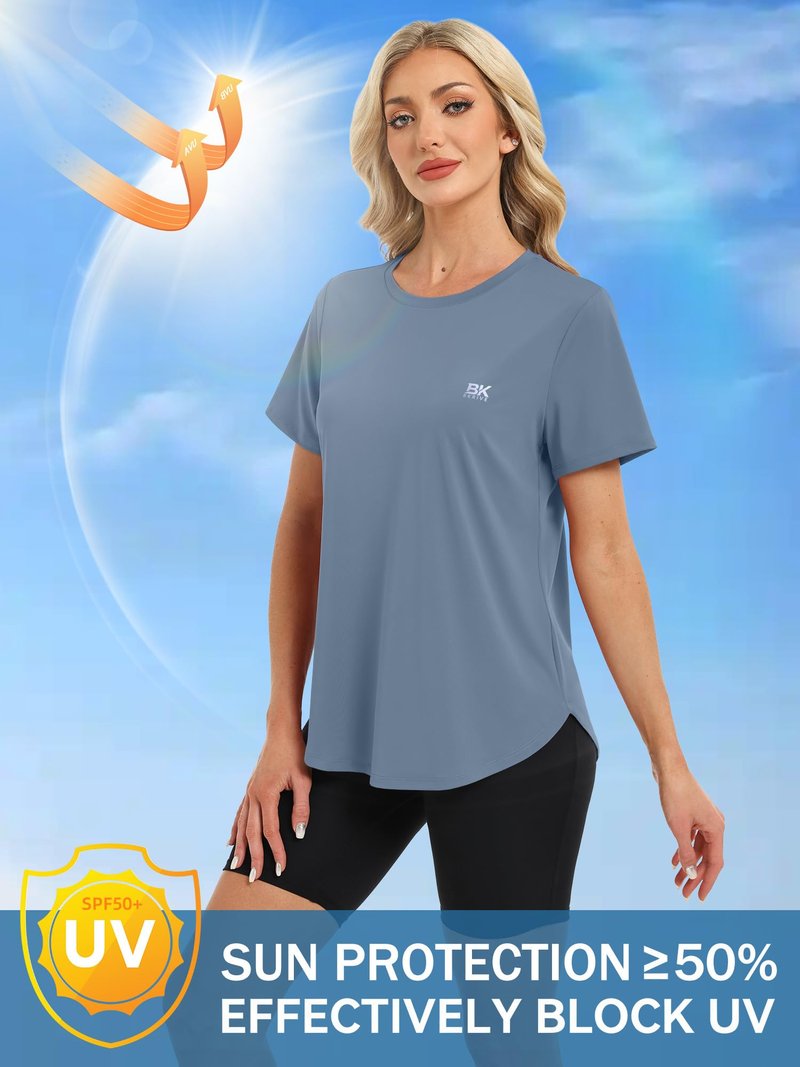 BKRIVE Workout Tops for Women Short Sleeve Sun Protection UPF 50+ Quick Dry Hiking Athletic Shirts Dustyblue L