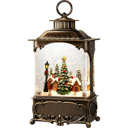 Lffital Christmas Snow Globes Lantern, Lighted Christmas Decorations Indoor for Home with Music Timer Glitter, Forest House Scene Musical Snowglobe Festival Gifts, USB & Battery Operated