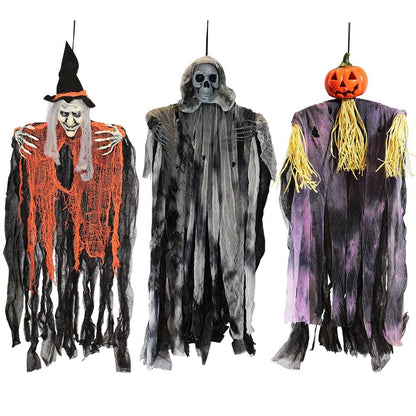 JOYIN 3 Pack 35” Hanging Ghosts Witch Pumpkin Decor Hanging Halloween Decorations Outdoor Halloween Decor, Scary Flying Witch Grim Reapers Haunted House Front Porch Decor Yard Garden Lawn Party