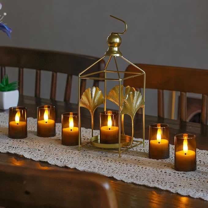 Rechargeable Acrylic Flameless Votive Candles with Timer & Remote Control, 1.7" x2.5" Flickering LED Warm Glow Tealight for Home, Wedding, Holiday Decor (Set of 6, Grey)