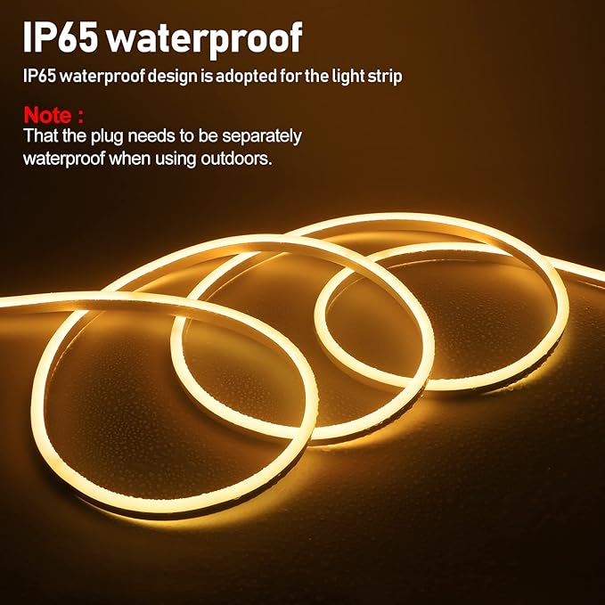 FORT LED Neon Rope Lights 32.8FT 10M 110V 120V AC Plug-in LED Strip Lights Connectable Waterproof Led Light Strip for Indoor/Outdoor Use, Warm White Neon Lights for Party Wedding Home Decoration ETL
