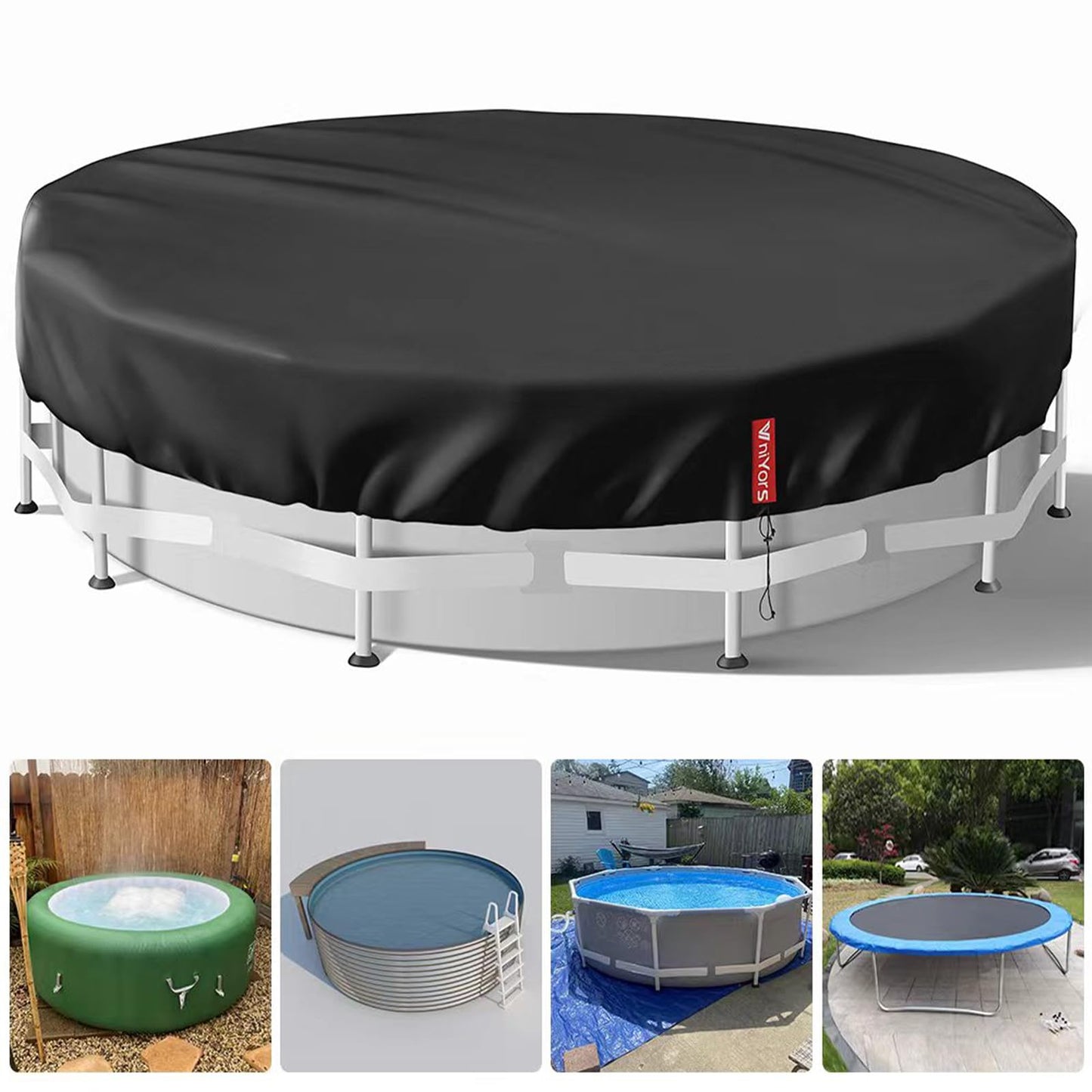 VniYors 18ft Pool Cover, Heavy-Duty Swimming Pool Cover, Paddling Pool Cover, Waterproof Dustproof Pool Solar Cover with Drawstring And Ground Nails