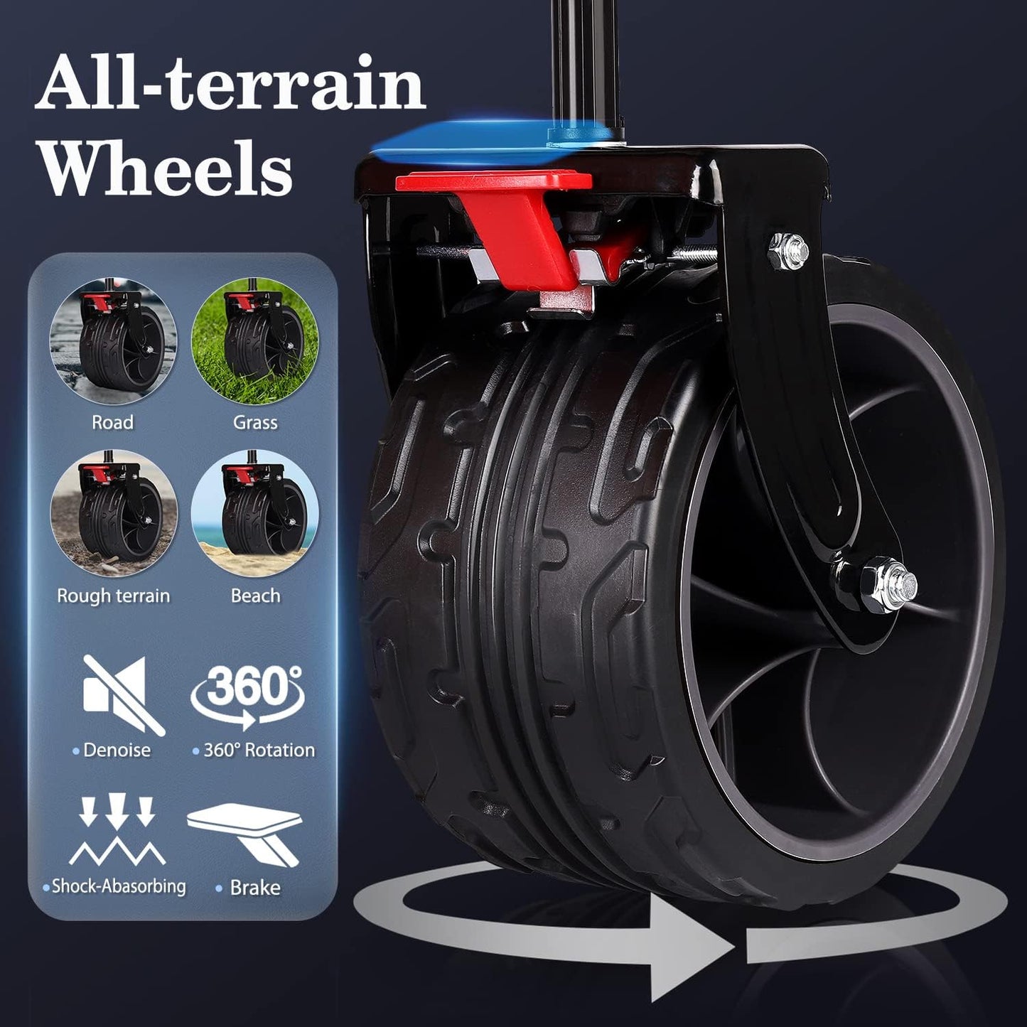 Sekey 200L Folding Festival Trolley with All-Terrain Extra Wide Wheels and Brake, Heavy-Duty Cart Loadable up to 150KG, Patented Four-Directional Foldable Design, Wagon for Beach Camping Garden, Black
